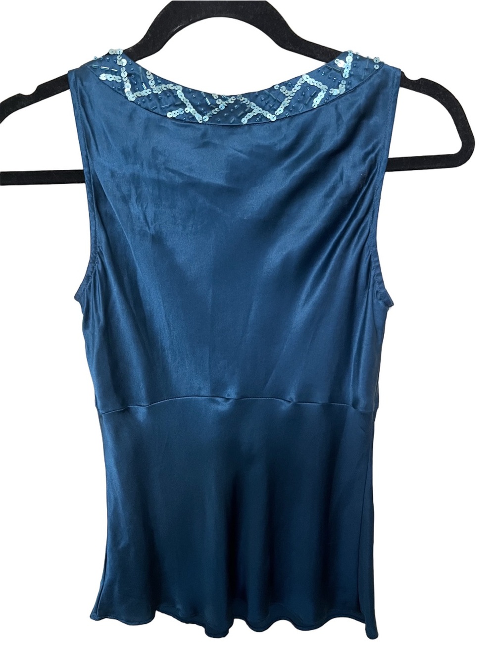 Y2K 2P Silk Sequin Empire Top Going Out Indie Sleaze Office Siren Teal Romantic - Picture 3 of 8